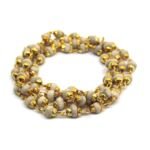 White Tulsi Mala In Brass Golden Self Design Caps
