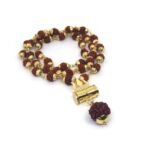 5 Mukhi Rudraksha Mala in Brass with Trishul Damru Locket